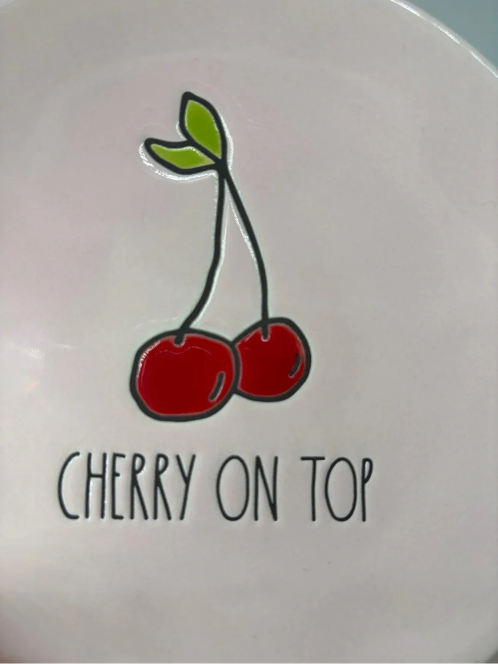 Rae Dunn Pink 'Cherry On Top' Dessert Plates - Red Cherry Design 6”